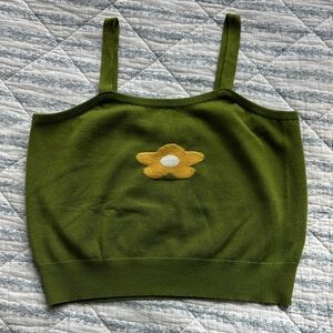 SHEIN Green Crop Top with Yellow Flower